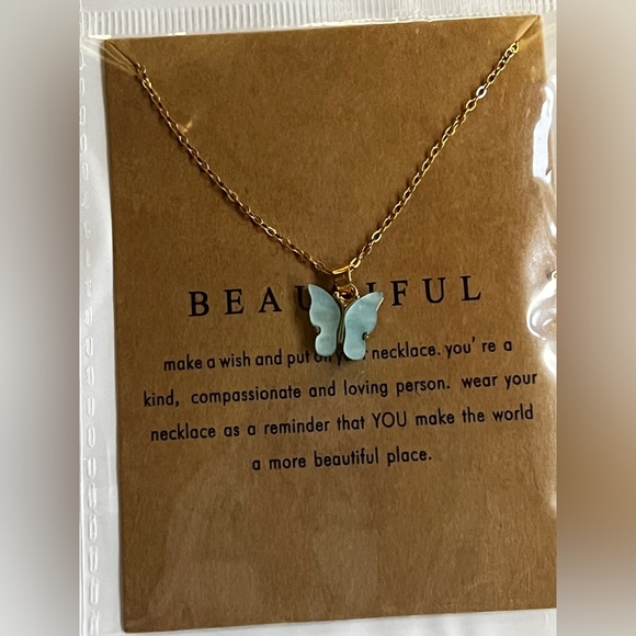 Jewelry - Gold light green turquoise Butterfly Pendant Necklace